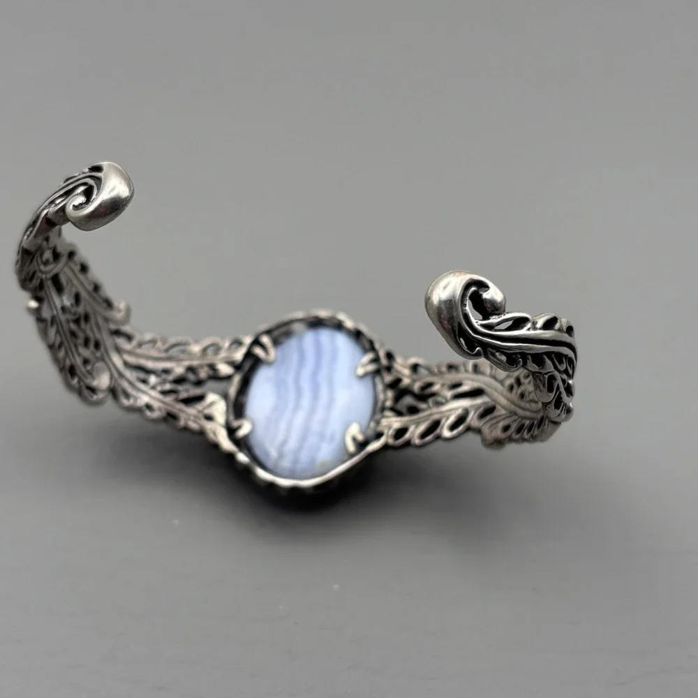 Vintage Carolyn Pollack Relios Bracelet Sterling Blue Lace Agate Amethyst